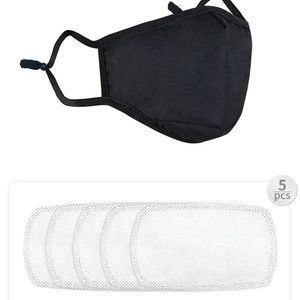Reusable Black Cotton Face Mask w 5 Carbon Filters